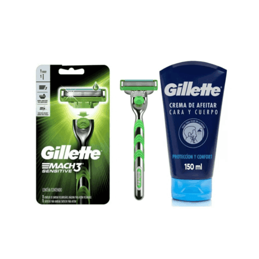 combo gillette match 3 sensitive + super shave crema de afeitar