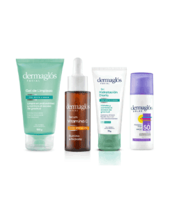 Dermaglos kit facial rutina piel mixta a grasa + serum vit C
