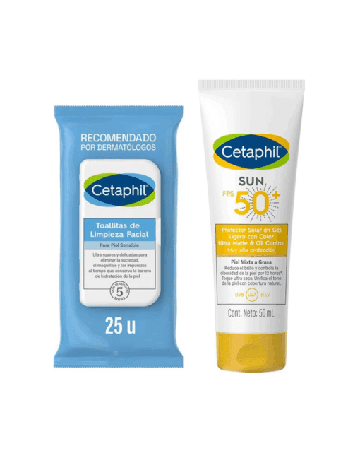 Combo cetaphil toallitas de limpieza + protector solar facial