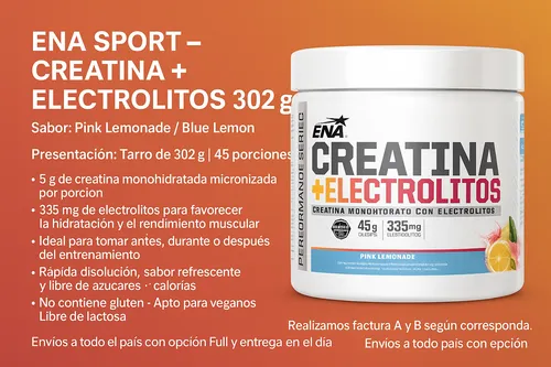 Ena creatina monohidrato + electrolitos sabor pink lemonade X300gr - Imagen 2
