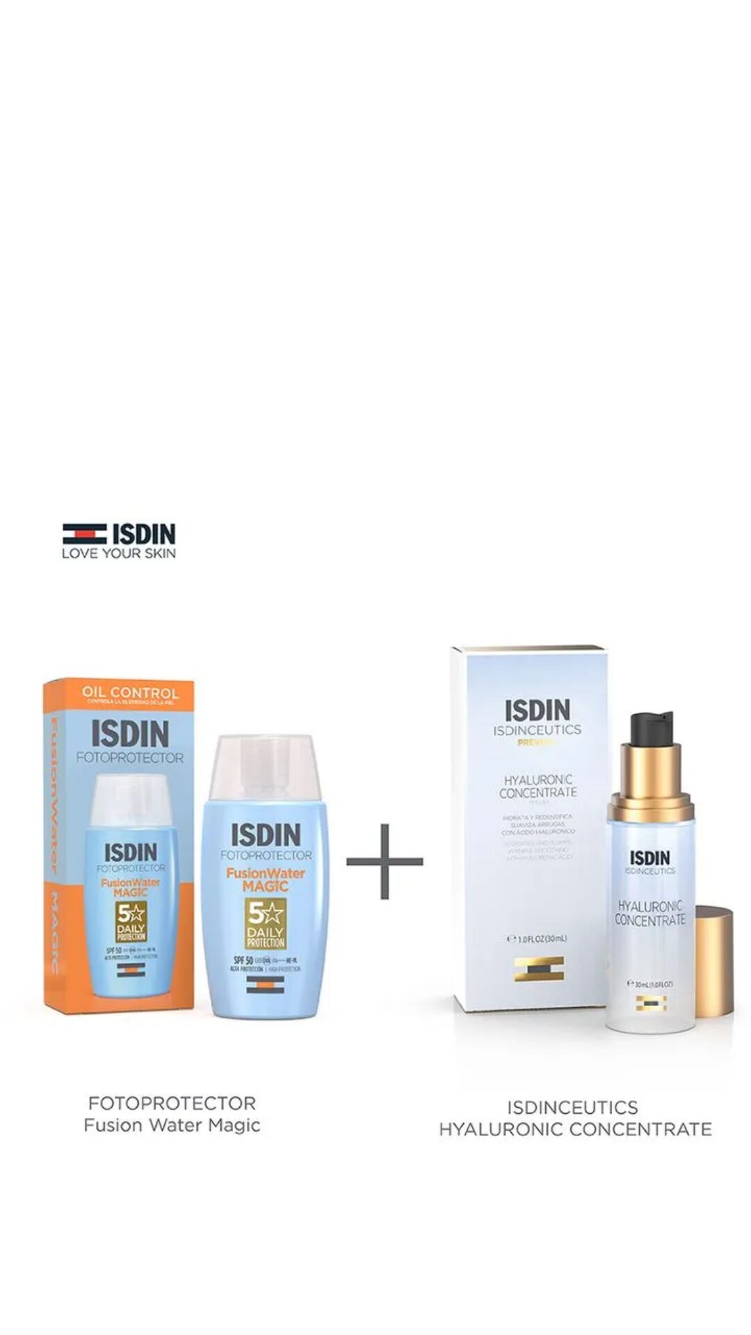 Combo ISDIN hyaluronic concentrate + fusion water magic fps50