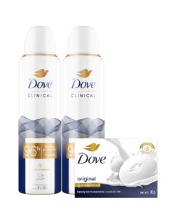 Combo Dove: 2 desodorantes dove clinical aerosol X150ml + un javon dove original